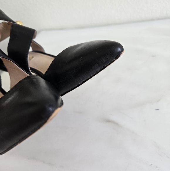 Louise et Cie Pearls Jara Black Leather Pointy Toe Shies Pumps Heels Size 7 - Picture 5 of 16
